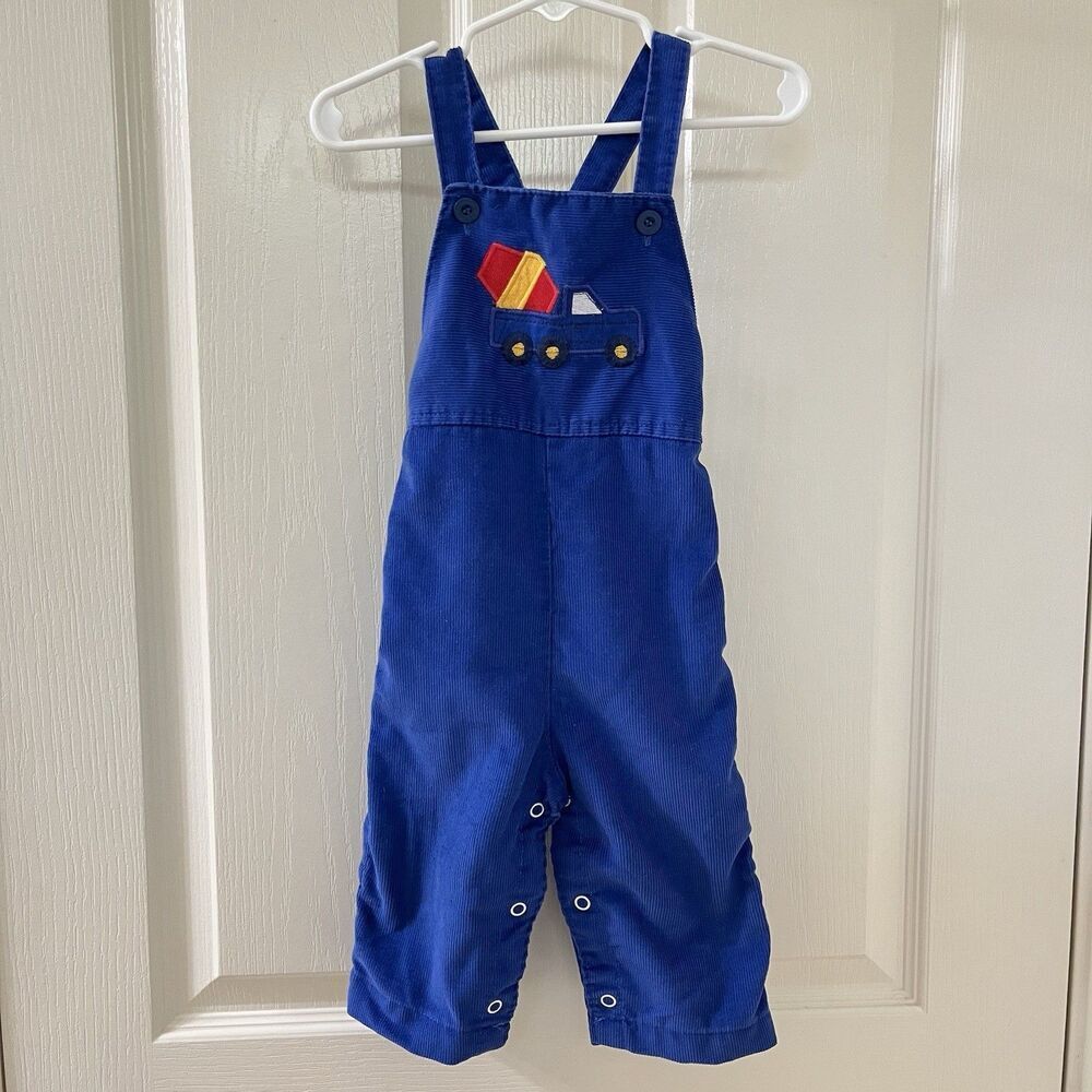 Vintage Health-Tex Blue Corduroy Cement Truck Applique Overalls Boys 18 Months